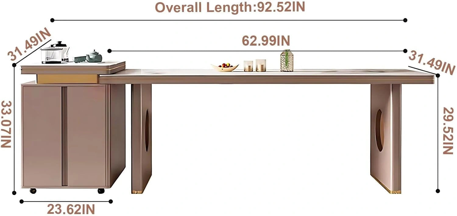 85” - 93” Cozy Flexible Kitchen Island Includes Golden Stripe Design (No Chair)