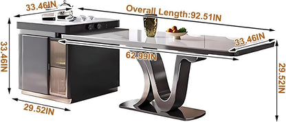 85” - 100” Luxury Kitchen Island Includes Unique Base Design & Striped Glass Cabinet (No Chair)