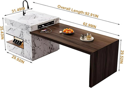 85” - 101” Cozy Elegant Kitchen Island Includes Wood Grain Design (No Chair)
