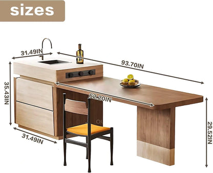 94” - 102” Elegant Modern Kitchen Island Includes White Wood Color Mosaic Design (No Chair)