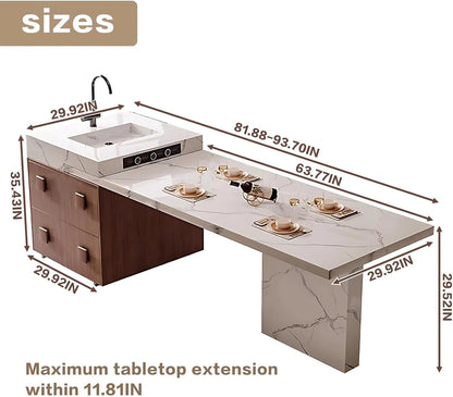 94" - 102" White Exquisite Kitchen Island Includes Brown Panel with Handle (No Chair)