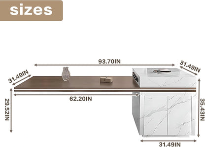 94” - 102” Kitchen Island Includes Desktop Floating Design & Ambient Light (No Chair)
