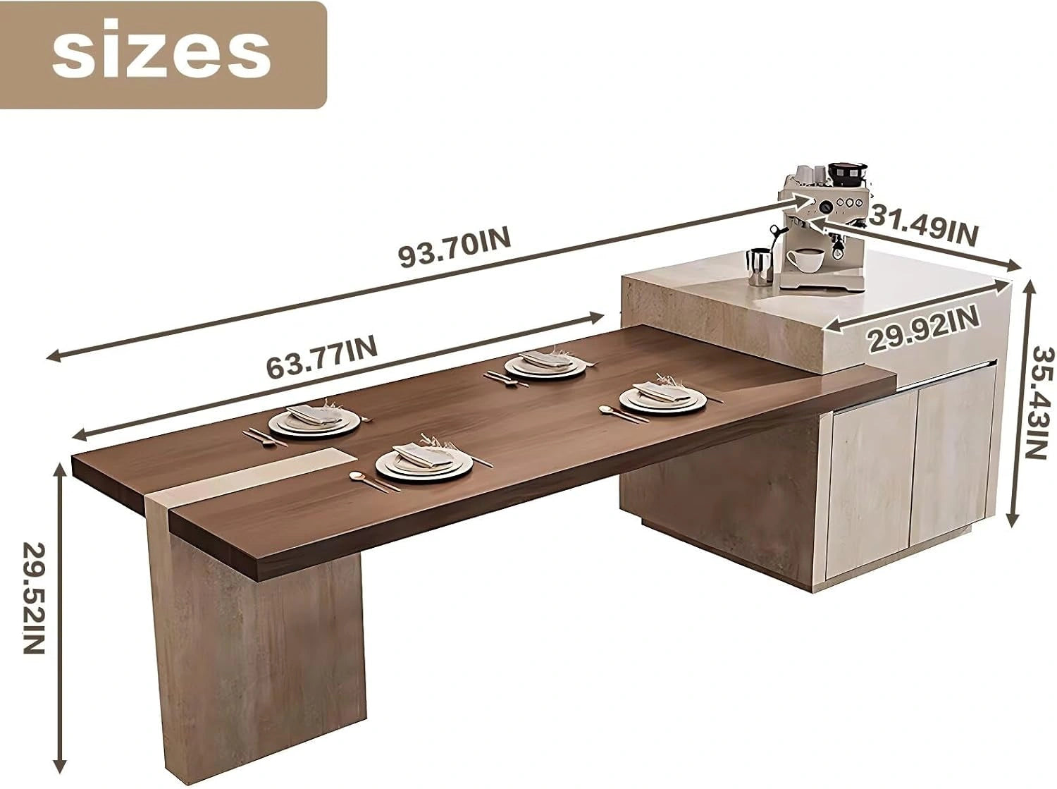 86” - 102” Italian Minimalist Kitchen Island Includes Atmosphere Light (No Chair)