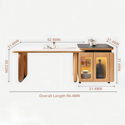94” - 102” Exquisite Log Kitchen Island Includes Embedded Socket & Glass Door (No Chair)