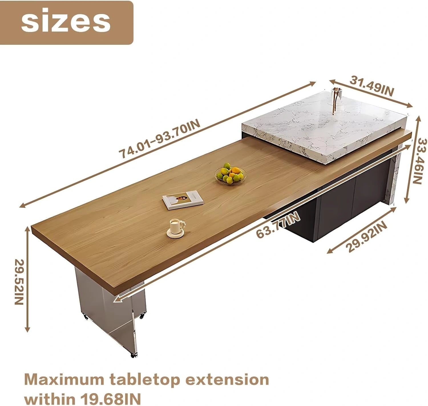 86” - 102” Minimalist Kitchen Island Includes T-Shaped Transparent Table Legs (No Chair)