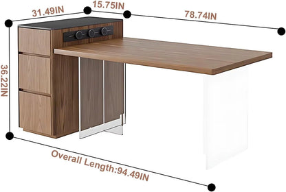 71” - 95” Natural Cozy Kitchen Island with Separable Dining Table (No Chair)