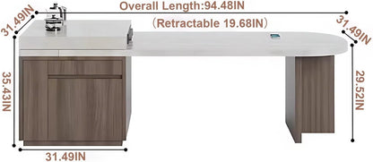 87” – 102” Natural Wood Kitchen Island with Storage Includes Stable Leg (No Chair)