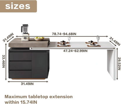 87” - 102” Simple Modern Kitchen Island with Atmosphere Lights & Storage (No Chair)
