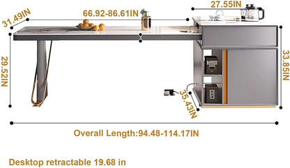 63” - 95” Practical Modern Kitchen Island with Large Storage Space & Trapezoidal Base (No Chair)