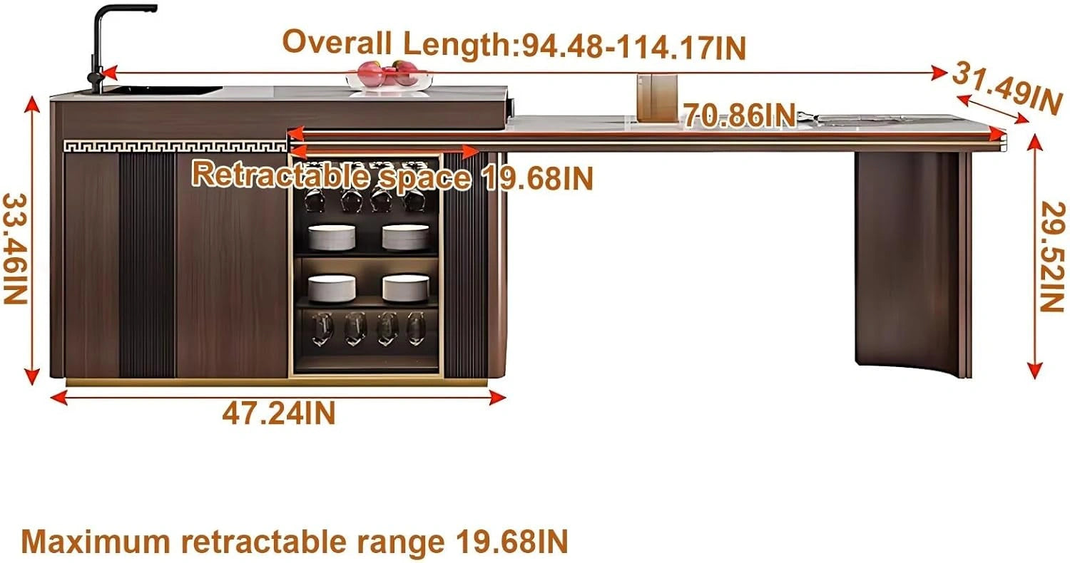 87” - 95” Chinese Classic Kitchen Island Includes Chinese Classical Design & Rail Socket (No Chair)
