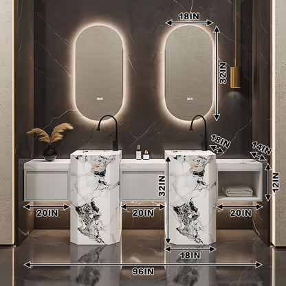 72"- 100" Bathroom Vanity With Oval Smart Mirror  and Double Sink