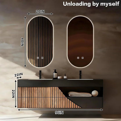 60” – 96” Modern Minimalist Bathroom Vanity with Wooden Strip Cabinet