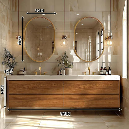 68” - 96” Retro Luxury Bathroom Vanity Includes Symmetrical Drawer