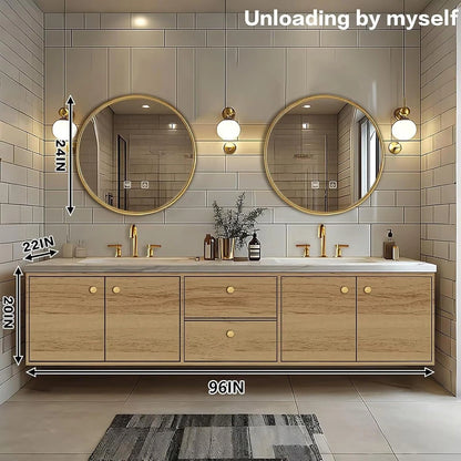60” - 96” Elegant Cozy Bathroom Vanity with Oval Smart Lighting Mirrors