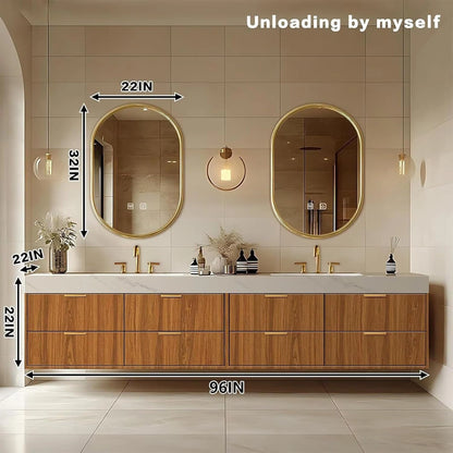 68” - 96” Symmetrical Floating Bathroom Vanity with Double Sinks