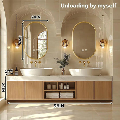 68” - 96” Solid Wood Modern Bathroom Vanity Includes Open Storage Rack