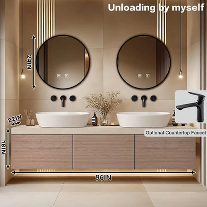 60” – 96” Minimalist Floating Bathroom Vanity with Ceramic Vessel Sinks