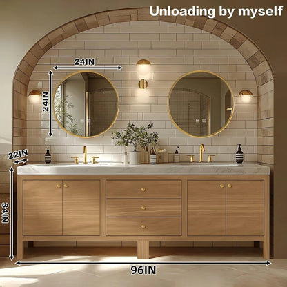 68” - 96” Exquisite Log Bathroom Vanity with LED Smart Defog Mirror