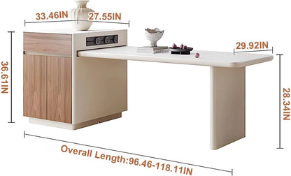 65” - 96” Modern Simple Kitchen Island Includes Sliding Rail Socket & Round Corner Design (No Chair)