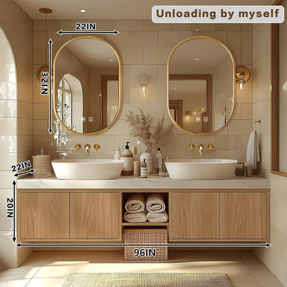 68” - 96” Simple Cozy Bathroom Vanity with Irregular Mirror & Open Storage Rack