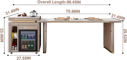 89” - 96” Flexible Kitchen Island Includes Movable Combination Design & Embedded Socket (No Chair)