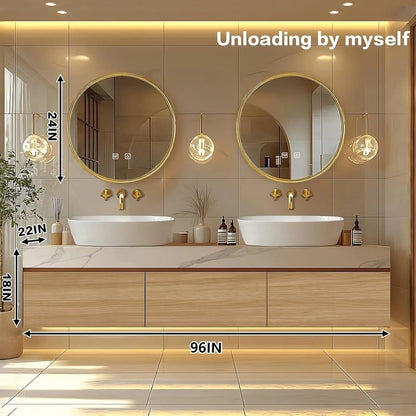 60” - 96” Modern Warm Bathroom Vanity Includes Textured Rock Slab
