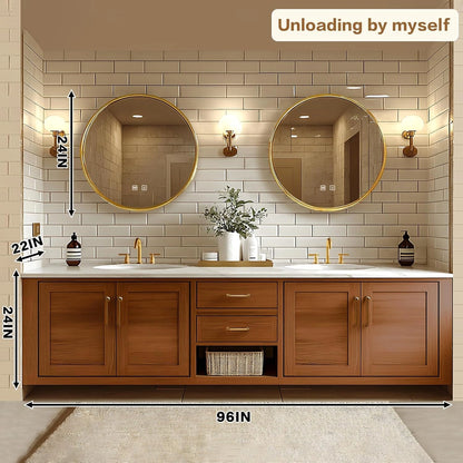 68” - 92” Exquisite Bathroom Vanity Includes Solid Wood Cabinet & Round Mirror