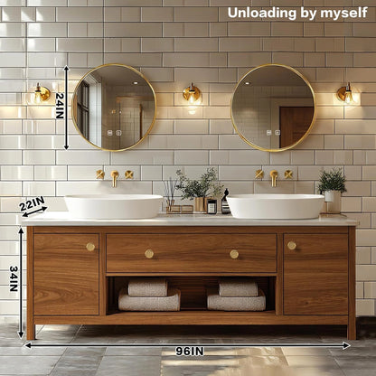 68” - 96” Exquisite Wood Bathroom Vanity with Open Storage Rack