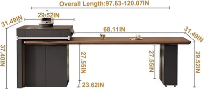 82” - 98” Modern Log Kitchen Island with Large Storage Space & Sliding Rail Socket (No Chair)