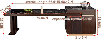83” - 106” Unique Kitchen Island Includes Walnut Striped Storage Panel (No Chair)