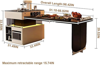 83” – 98” Modern Practical Kitchen Island Includes Mobile Guide Socket & Ambient Light (No Chair)