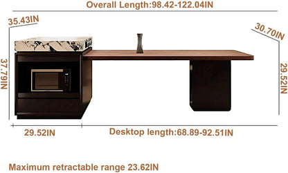 75” – 98” Black Luxury Kitchen Island Includes Unique Texture Tabletop & Glass Door Cabinet (No Chair)