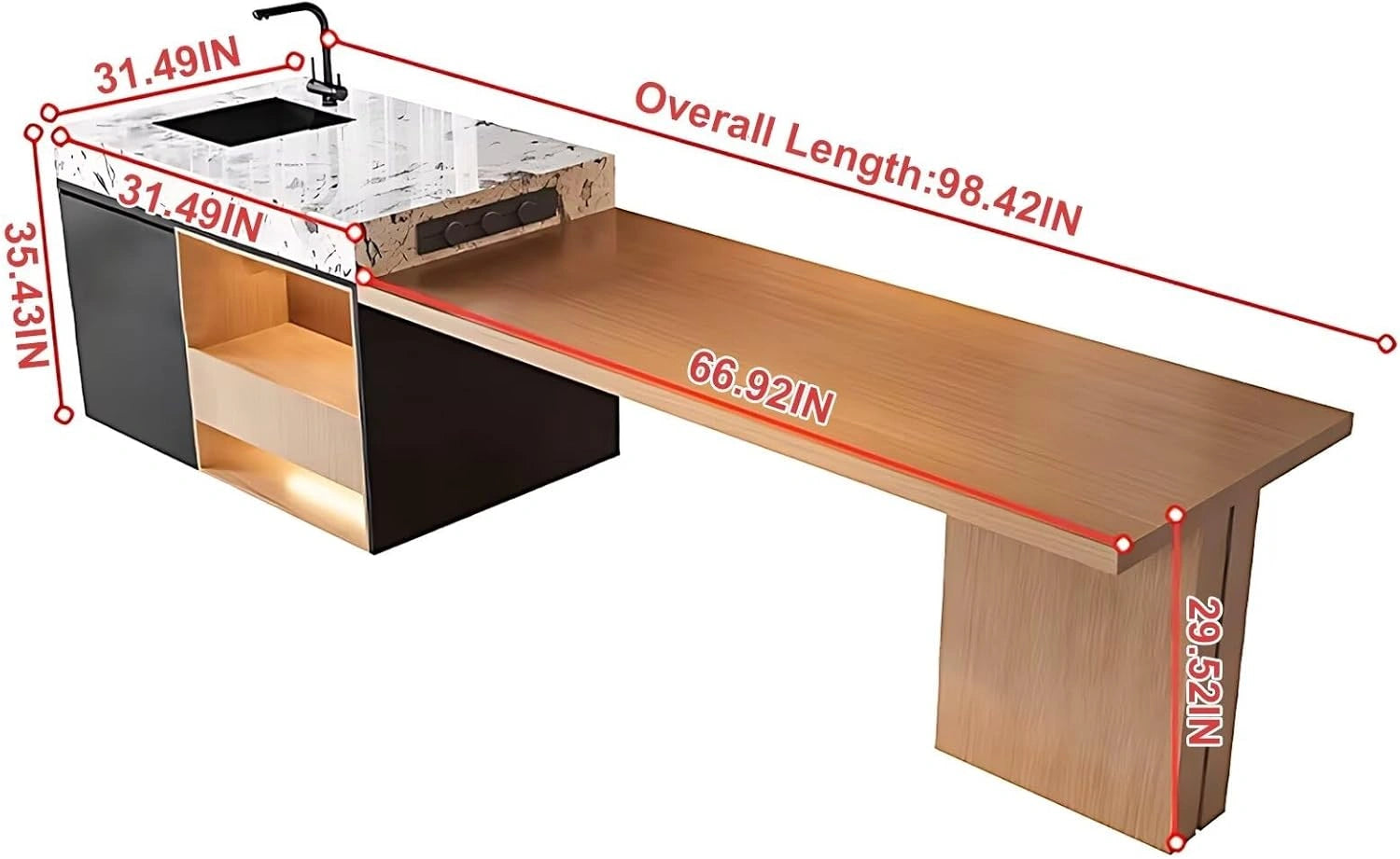 87” - 98” Brown Modern Kitchen Island Includes Log Style Design (No Chair)