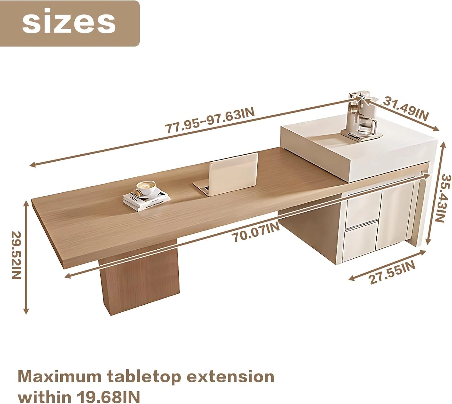 90” - 98” Solid Wood Simple Kitchen Island with Large Storage Capacity (No Chair)