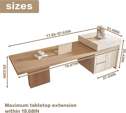 90” - 98” Solid Wood Simple Kitchen Island with Large Storage Capacity (No Chair)