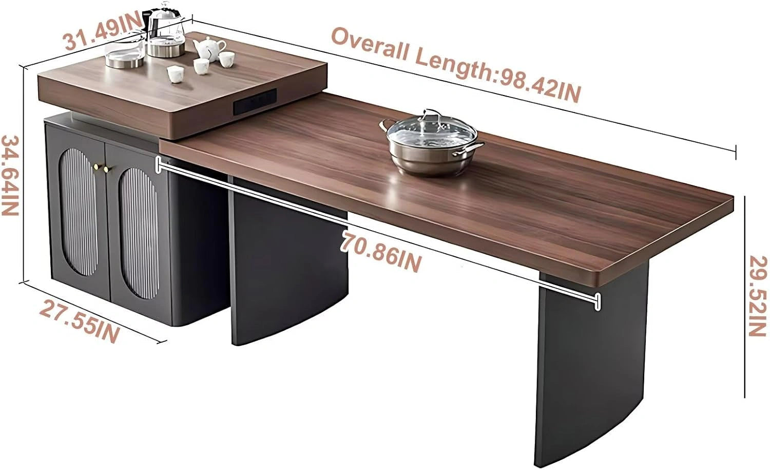 98” Modern Log Kitchen Island Includes Glass Door for 2-6 Person