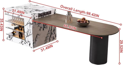 87” - 98” Modern White Kitchen Island Includes Open Lattice & Track Socket (No Chair)