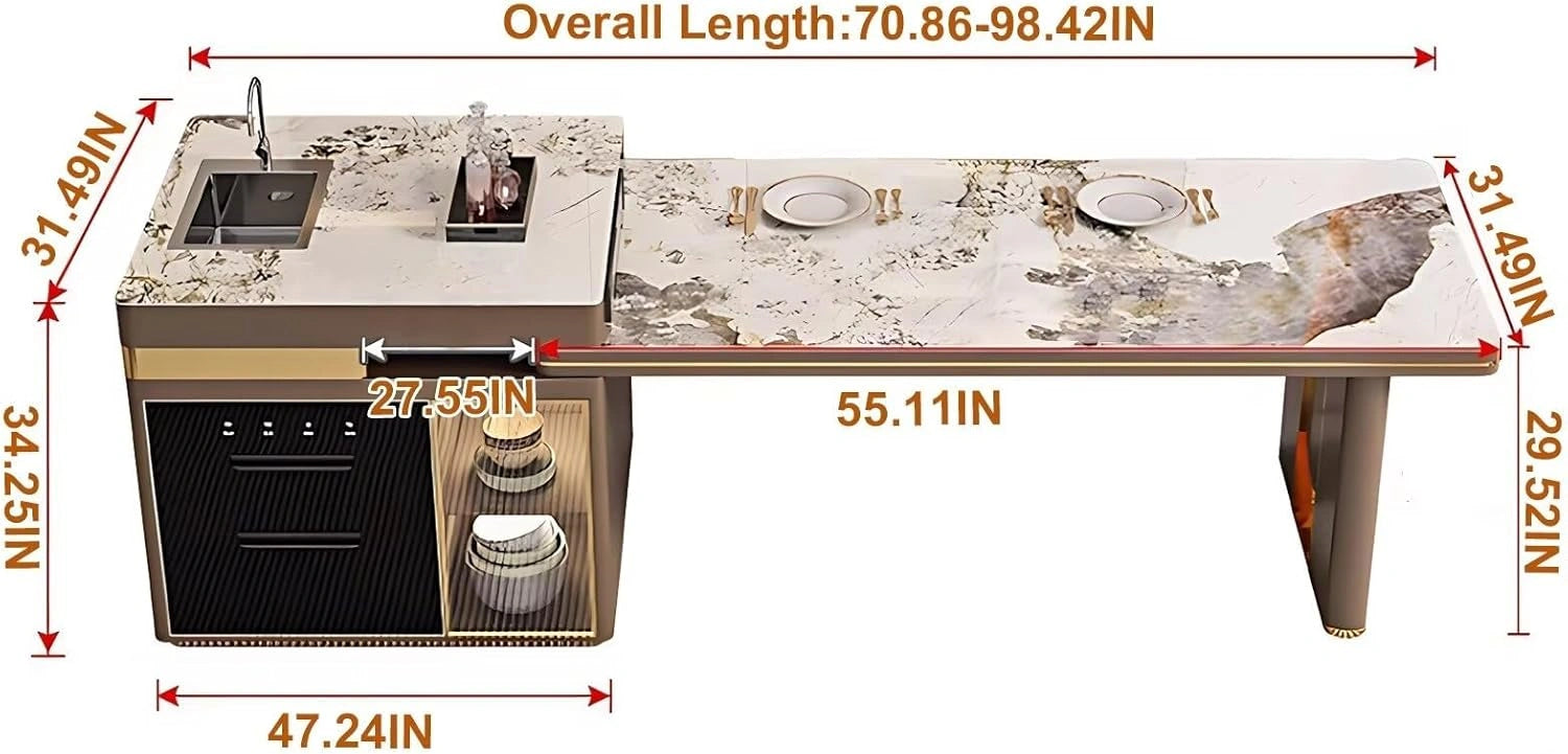 91” - 122” Modern Light Luxury Kitchen Island Includes Visible Storage Design (No Chair)