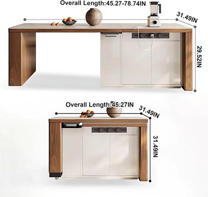 79” Simple Comfortable Kitchen Island Includes Retractable and Liftable Design (No Chair)