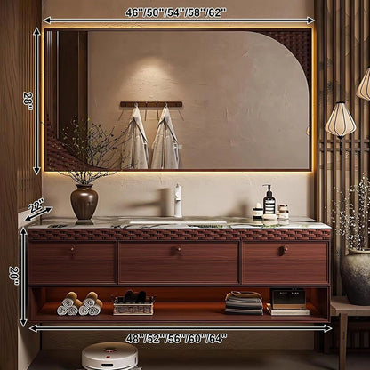 48” – 64” Floating Bathroom Vanity with Green Texture Countertop and Open Storage Shelf