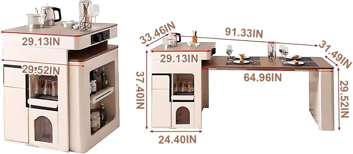 91” French Exquisite Kitchen Island Includes Open Shelf & Glass Door (No Chair)