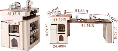 91” French Exquisite Kitchen Island Includes Open Shelf & Glass Door (No Chair)