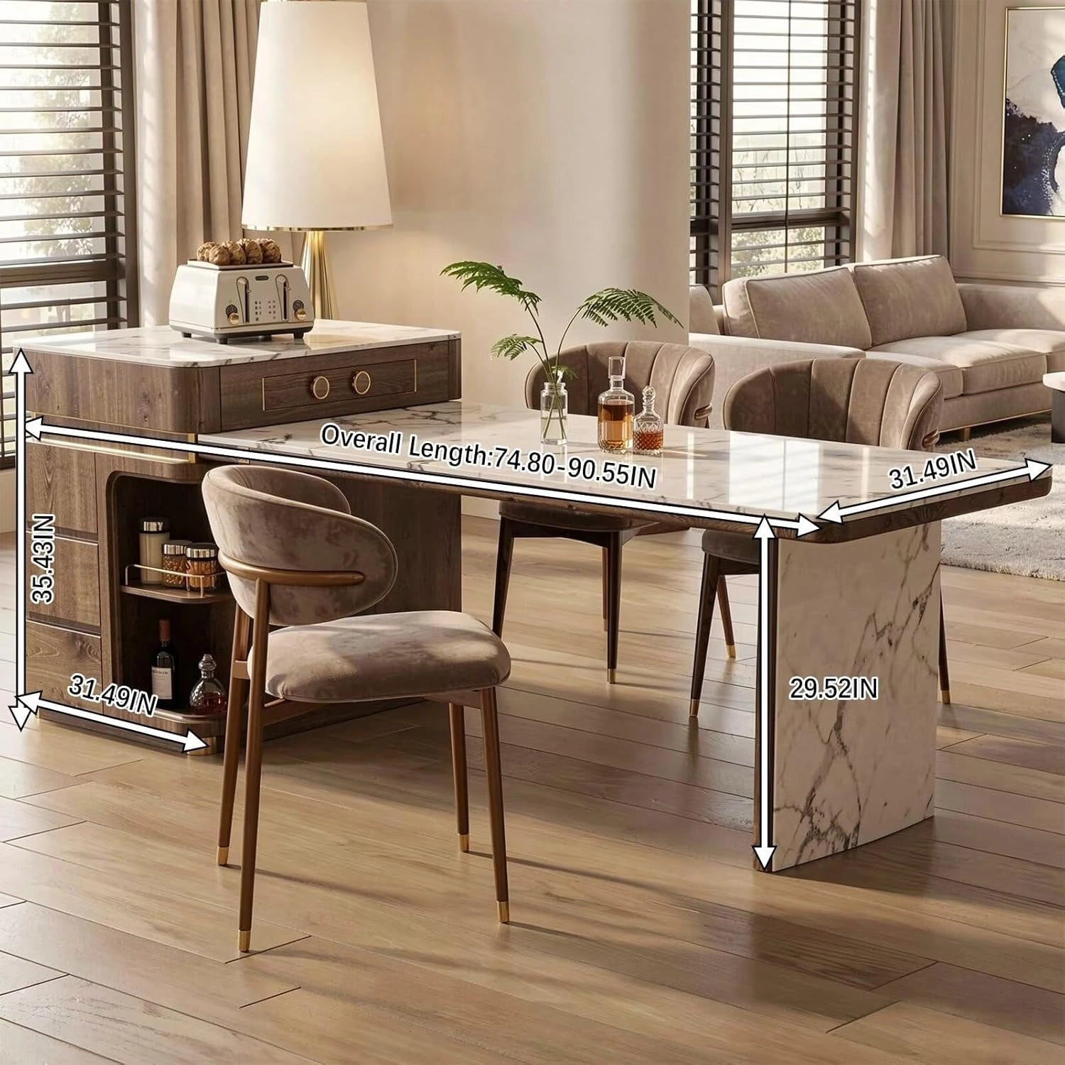 75” Modern Unique Kitchen Island with Storage & Extendable Dining Table