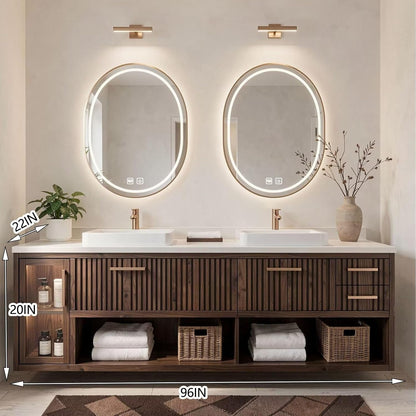 96‘’ Modern Bathroom Vanity With Sink Includes Vertical Slatted Doors