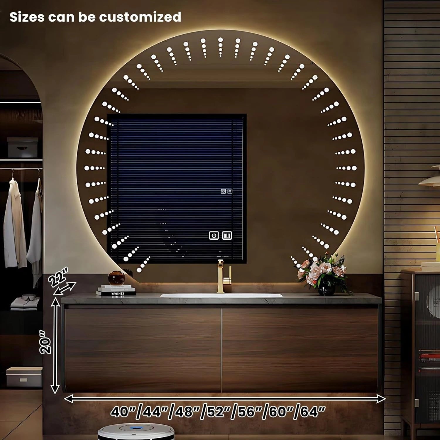 40” – 64” Brown Modern Bathroom Vanity with Horizontal Wood Grain Cabinet