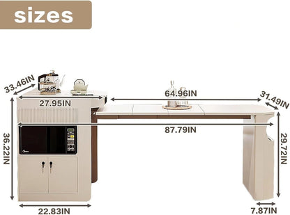 88” White Minimalist Kitchen Island Includes White Extendable Tabletop (No Chair)