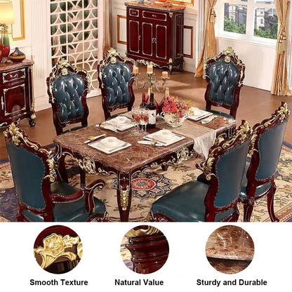 51‘’-71‘’ Luxurious Dining Table with Gold-Toned Carved Design Craftsmanship(No Chairs)