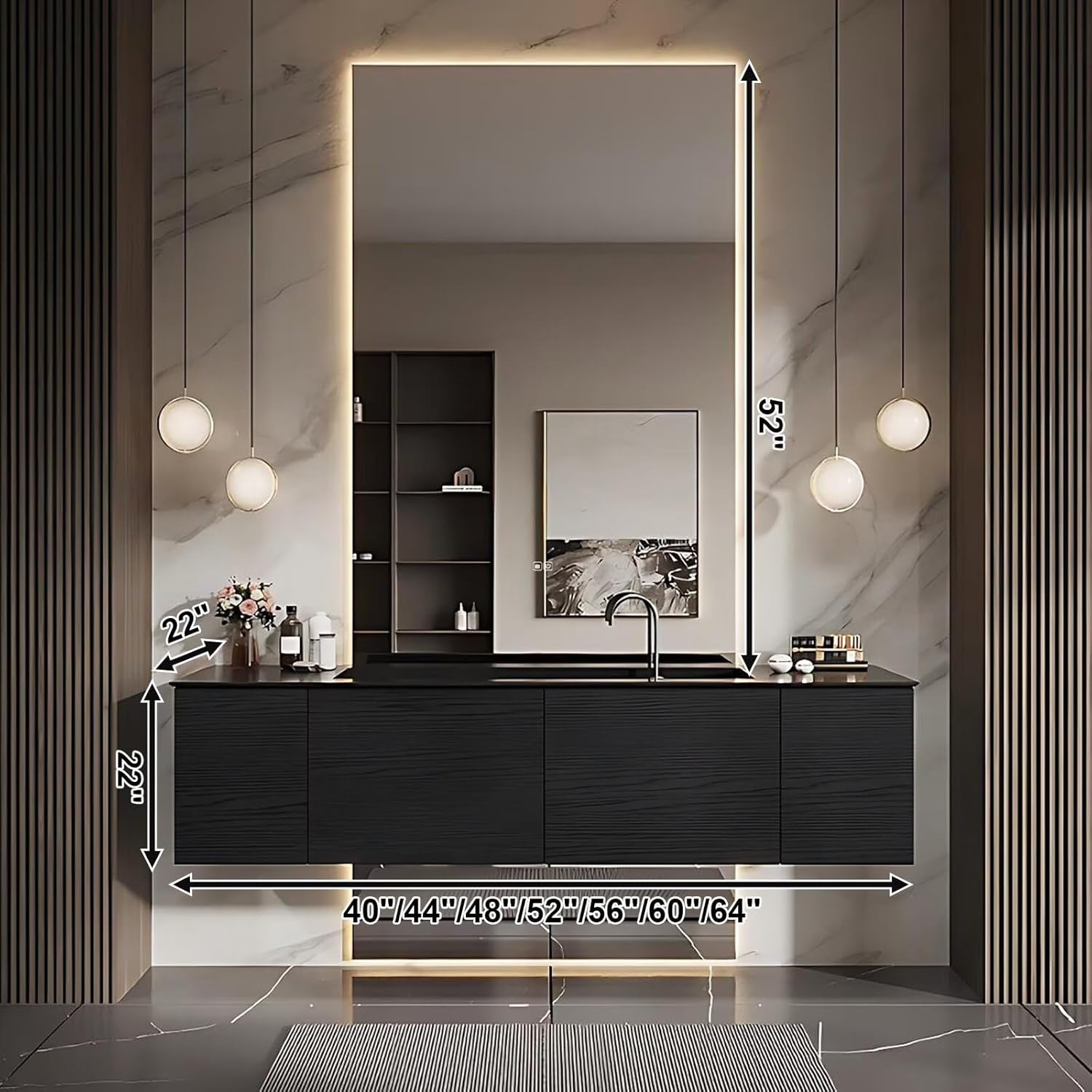 40'' Black Bathroom Vanity with Wood Grain Cabinet
