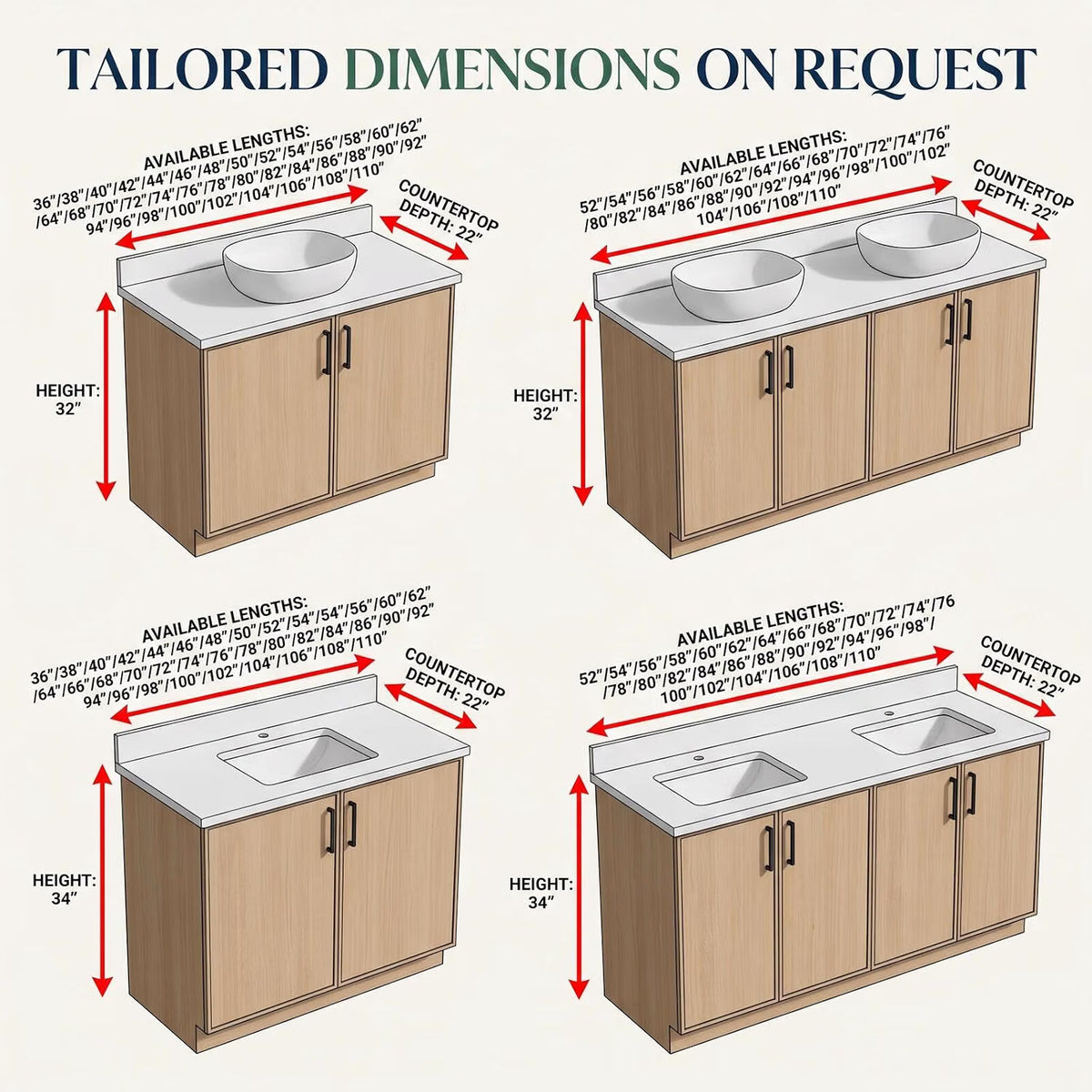 72‘’-110‘’ Modern Bathroom Vanity with Sinks Includes 6 Deep Drawers and 3 Mirrors