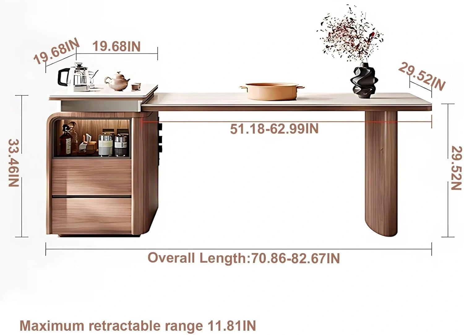 71” Light Luxury Kitchen Island Includes Wood Grain Design (No Chair)